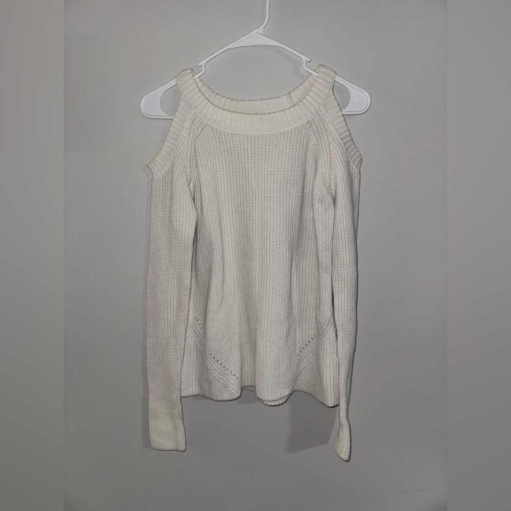 LOFT Bright White Cold Shoulder Sweater - Women's Size Small - Cut Out Shoulder